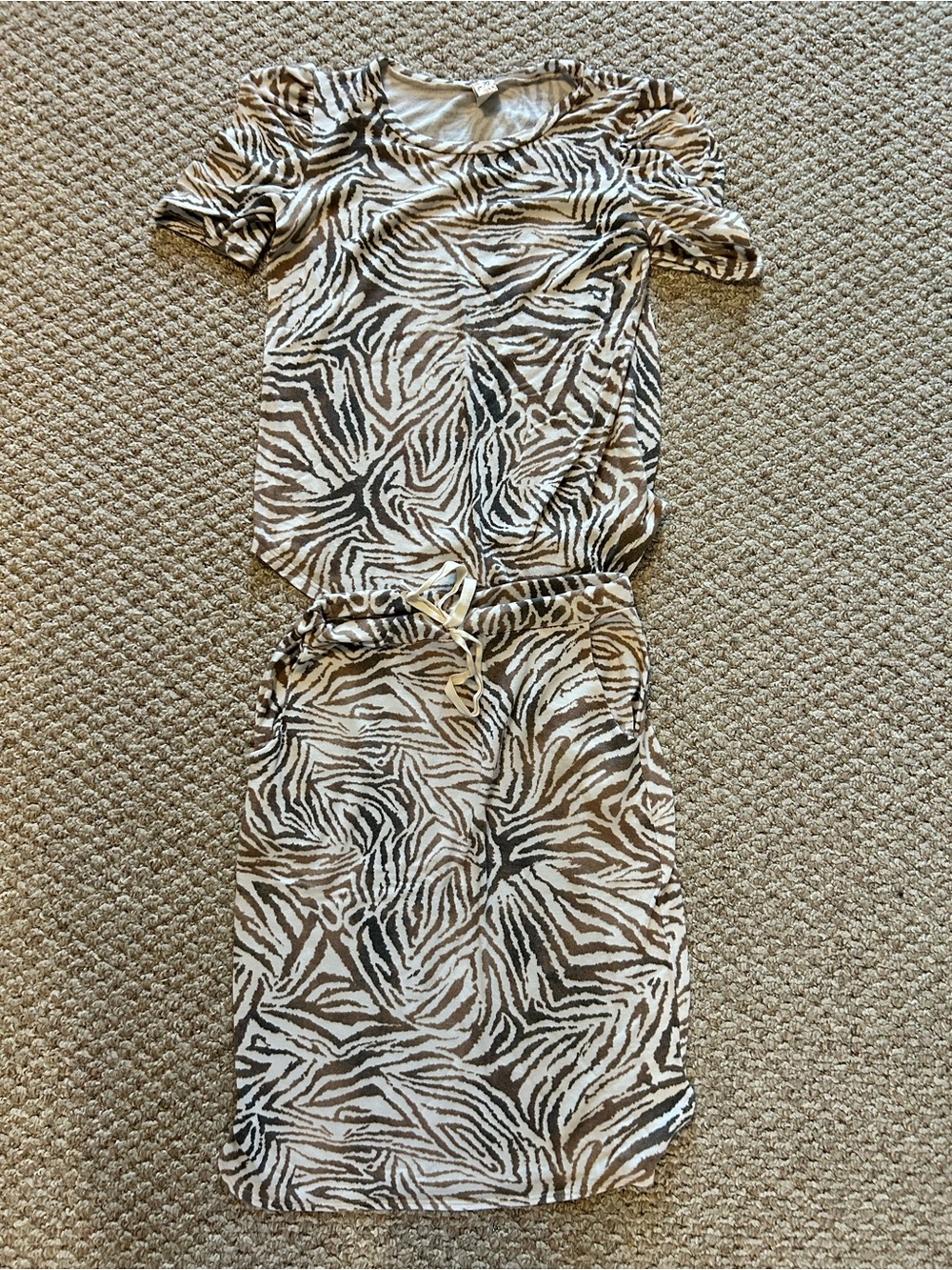 7th Ray Beige and Brown Zebra Print Top and Skirt- Large